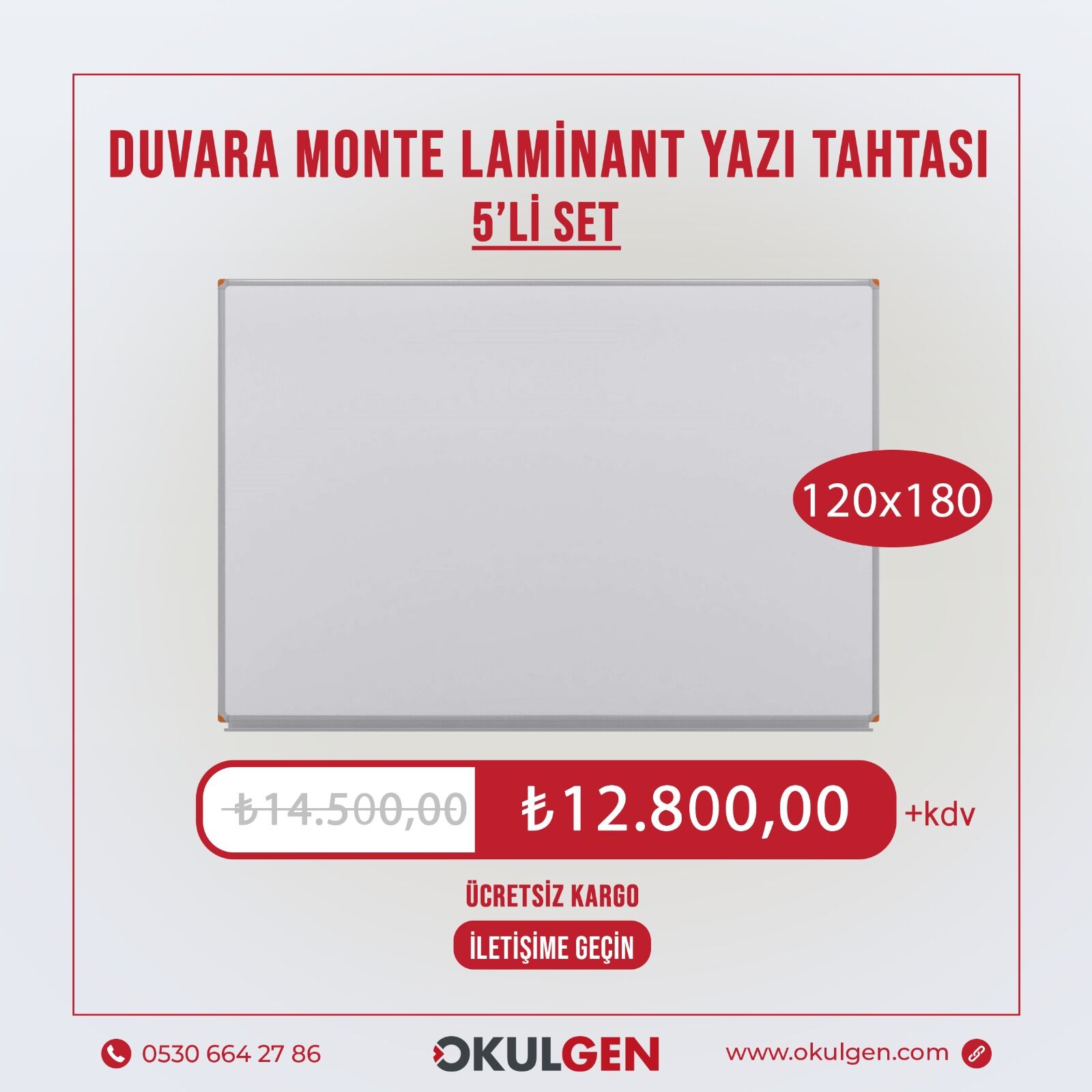 DUVARA MONTE YAZI TAHTASI BEYAZ | 120x180 | 5'Lİ SET