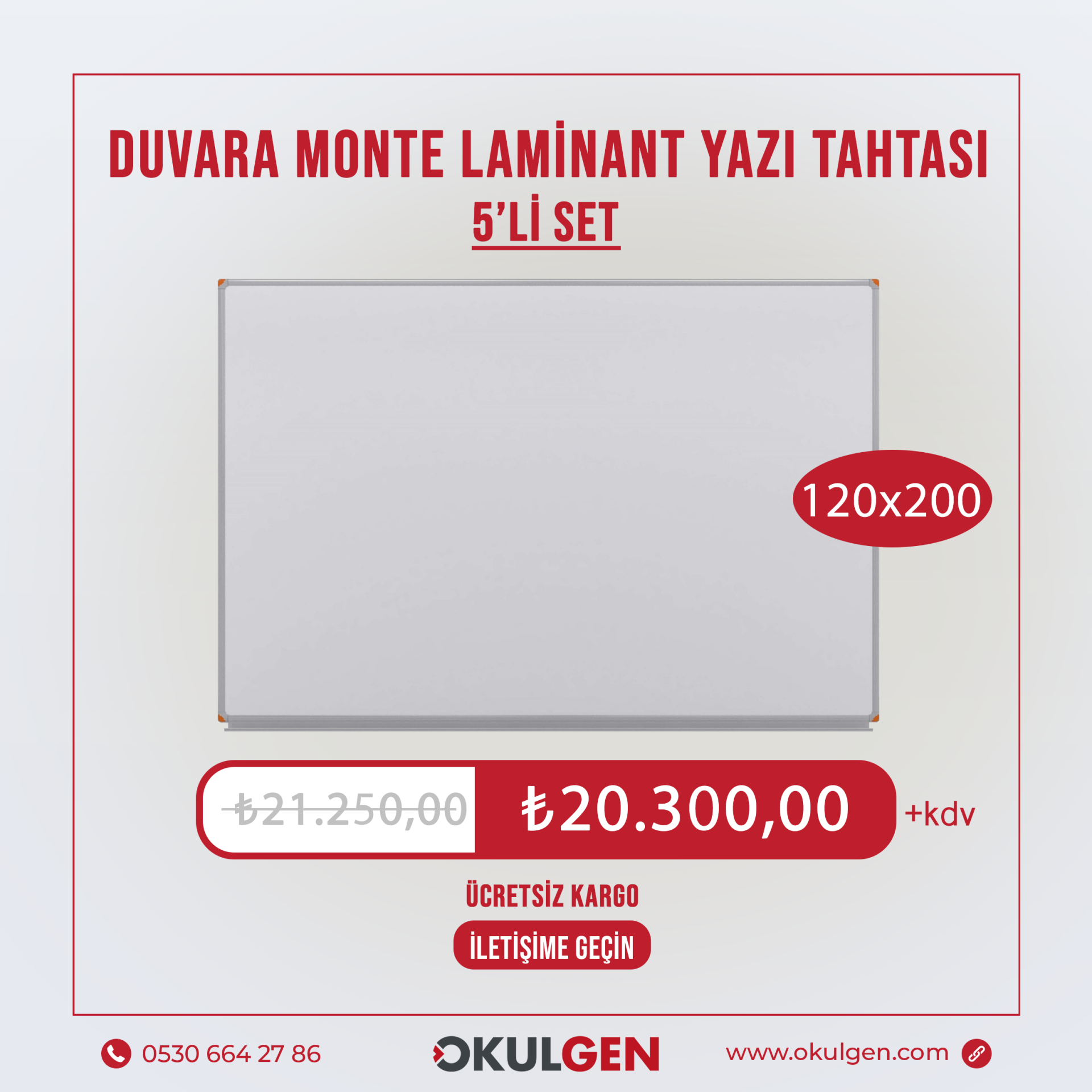DUVARA MONTE YAZI TAHTASI BEYAZ | 120x200 | 5'Lİ SET