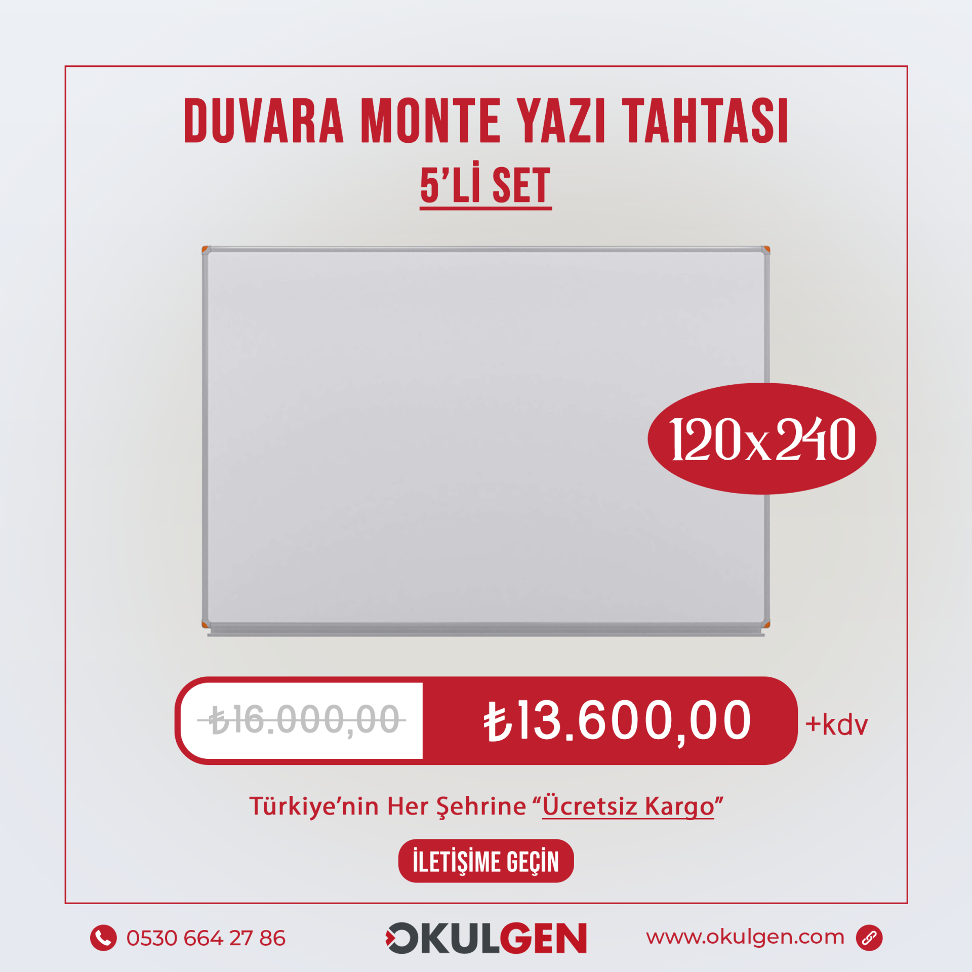 DUVARA MONTE YAZI TAHTASI BEYAZ | 120x240 | 5'Lİ SET