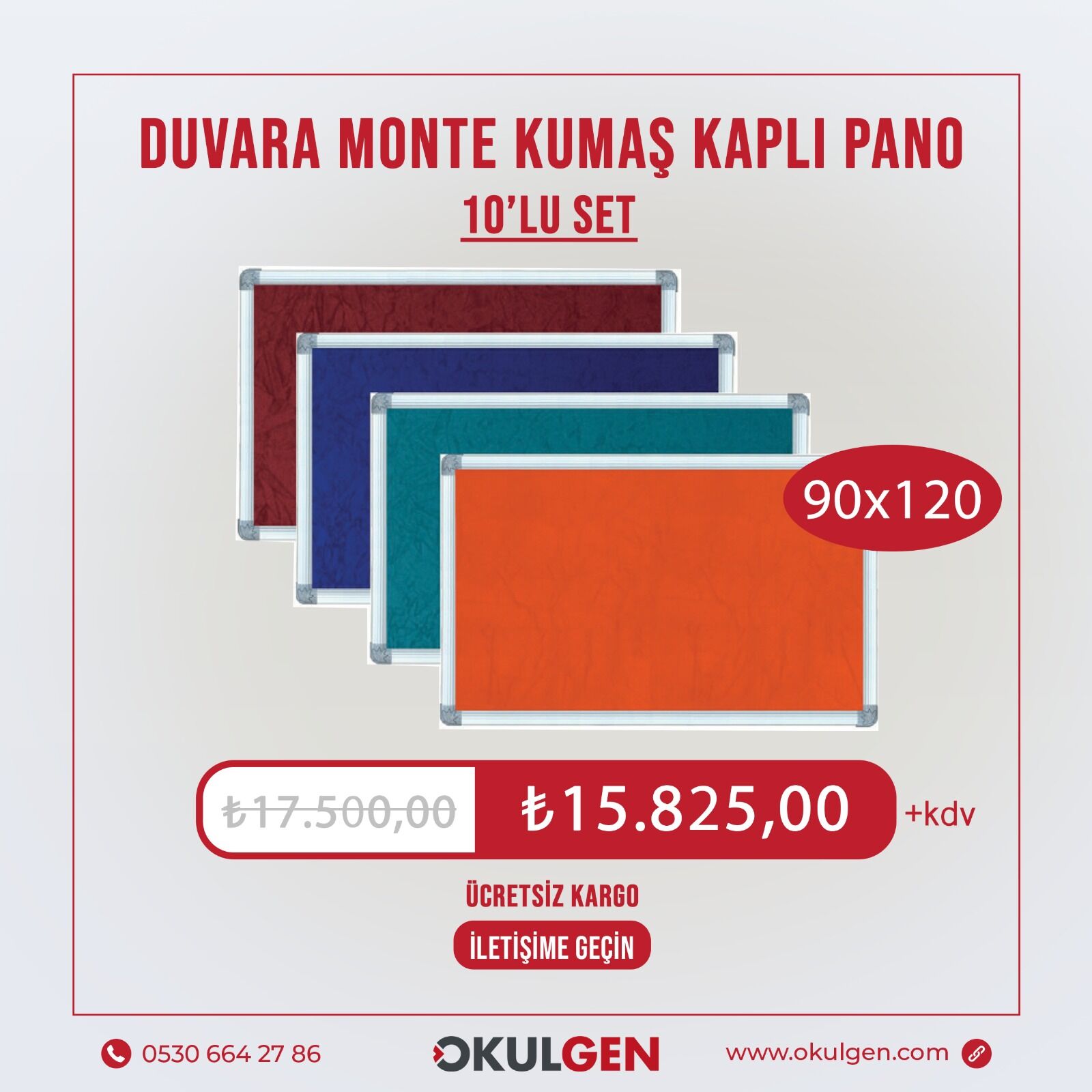 KUMAŞ KAPLI ALÜMİNYUM ÇERÇEVE PANO | 90x120 | 10'LU SET
