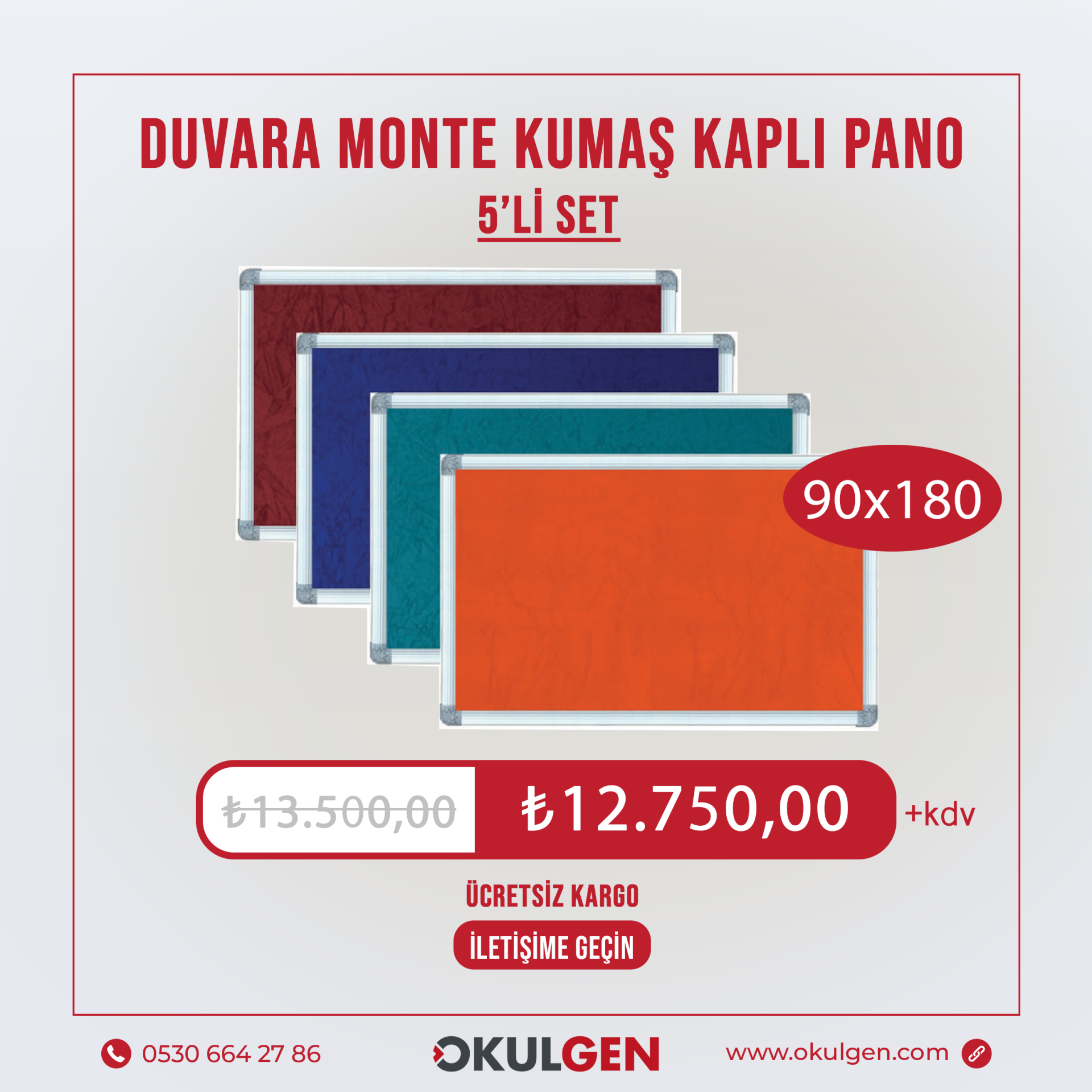 KUMAŞ KAPLI ALÜMİNYUM ÇERÇEVE PANO | 90x180 | 5'Lİ SET
