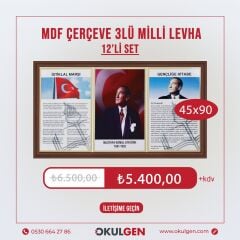 ÜÇLÜ MİLLİ LEVHA (MDF ÇERÇEVELİ) | 45x90 | 12'Lİ SET