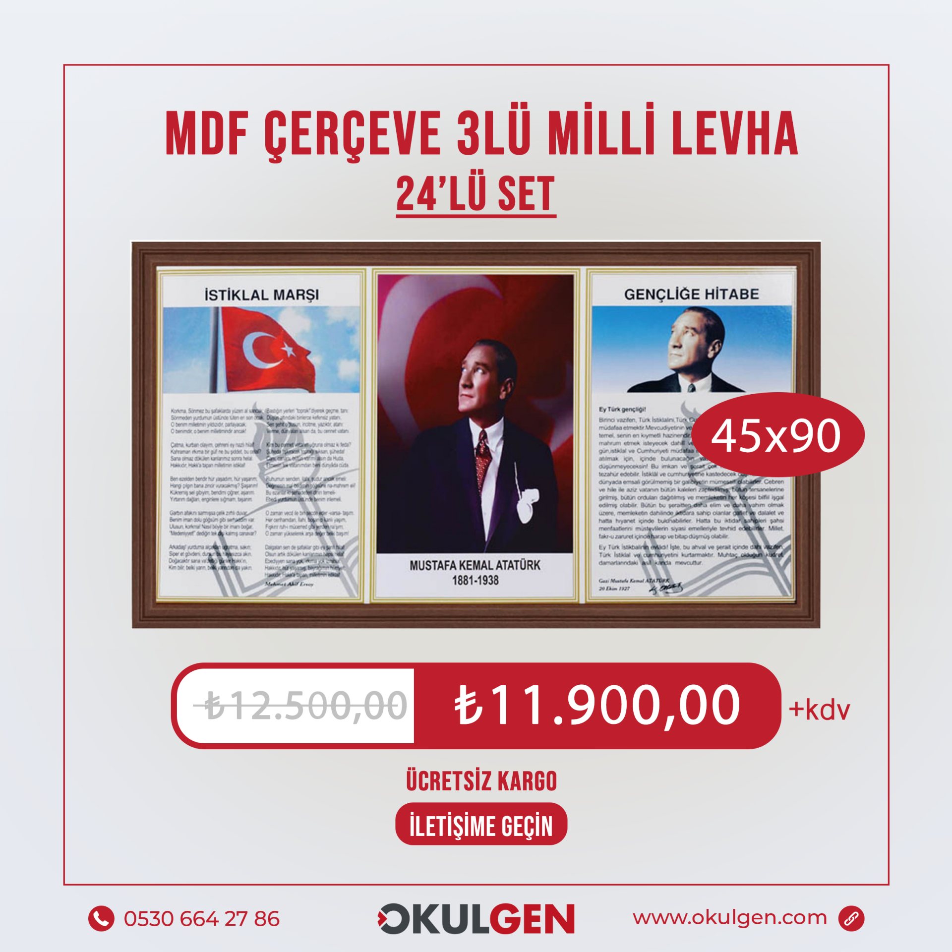 ÜÇLÜ MİLLİ LEVHA (MDF ÇERÇEVELİ) | 45x90 | 24'LÜ SET