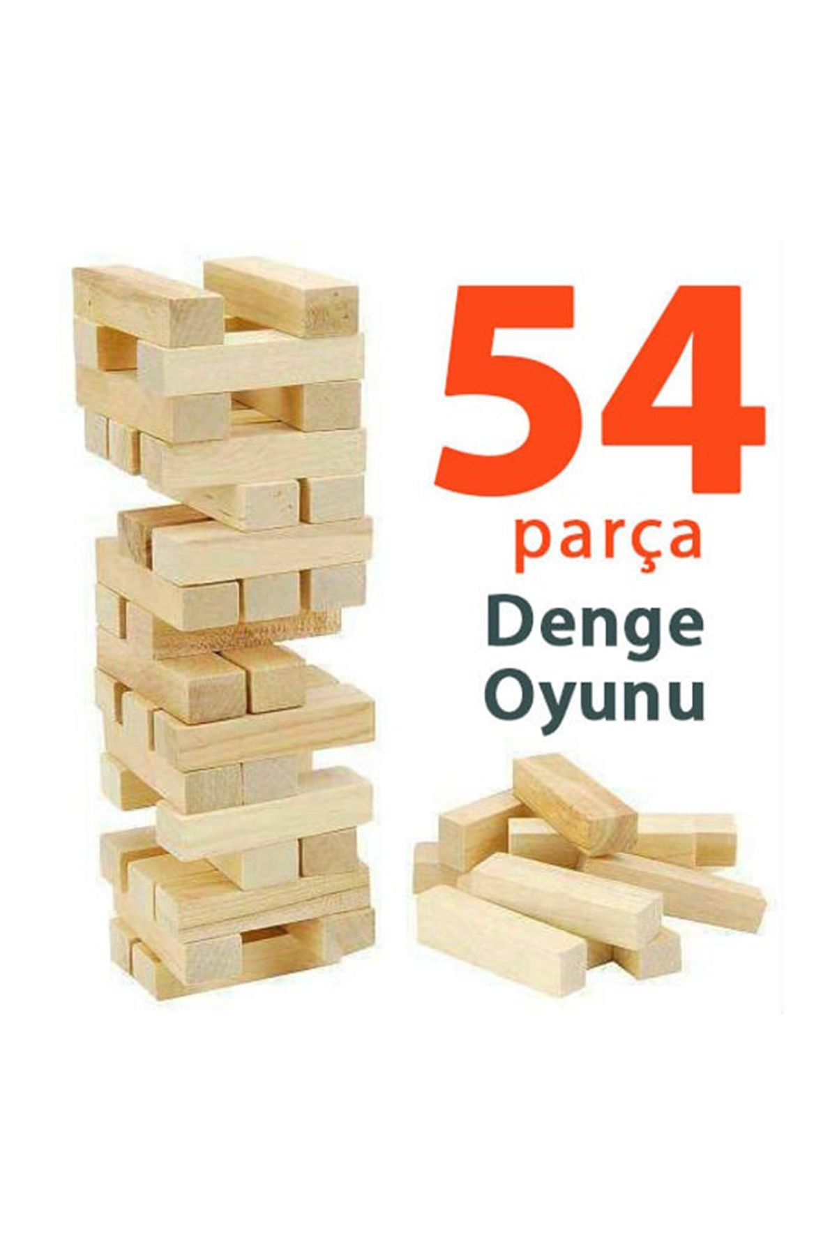 Ahşap Denge Oyunu | 54 Parça | Çocuklar İçin Eğitici Denge Oyunu | Jenga