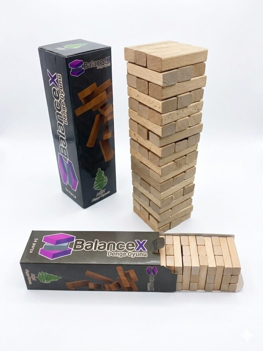 Ahşap Denge Oyunu | 54 Parça | Çocuklar İçin Eğitici Denge Oyunu | Jenga