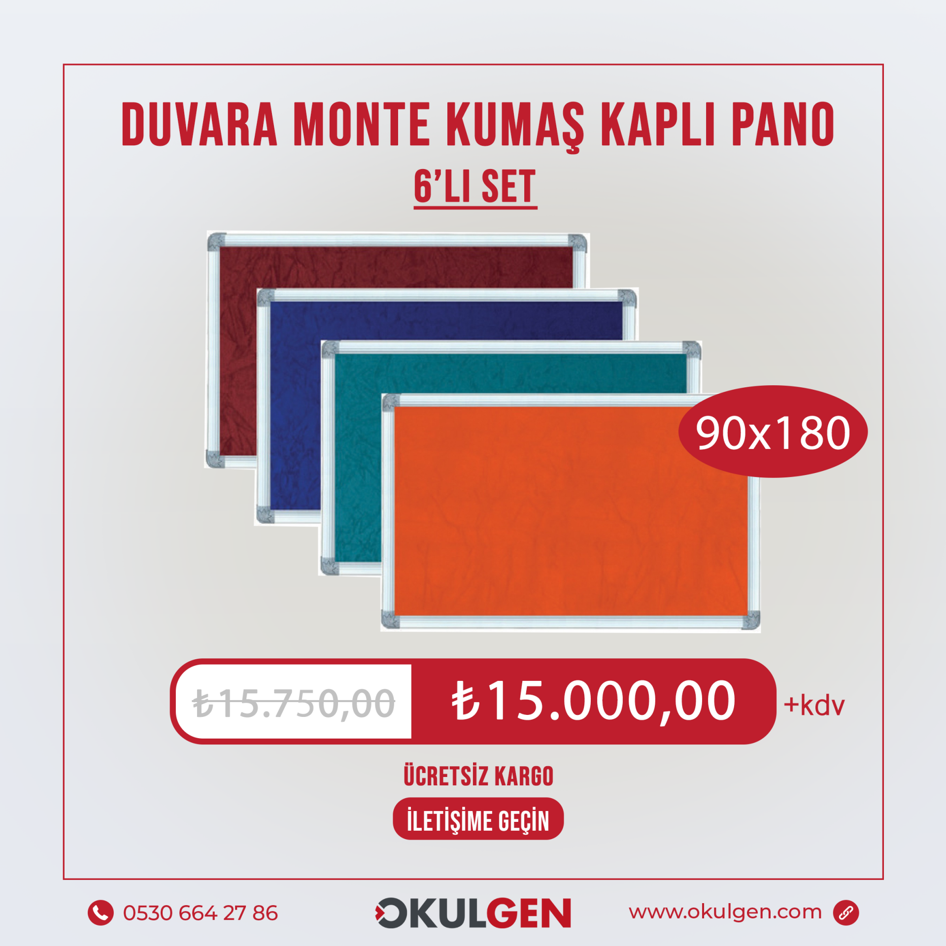 KUMAŞ KAPLI ALÜMİNYUM ÇERÇEVE PANO | 90x180 | 6'LI SET