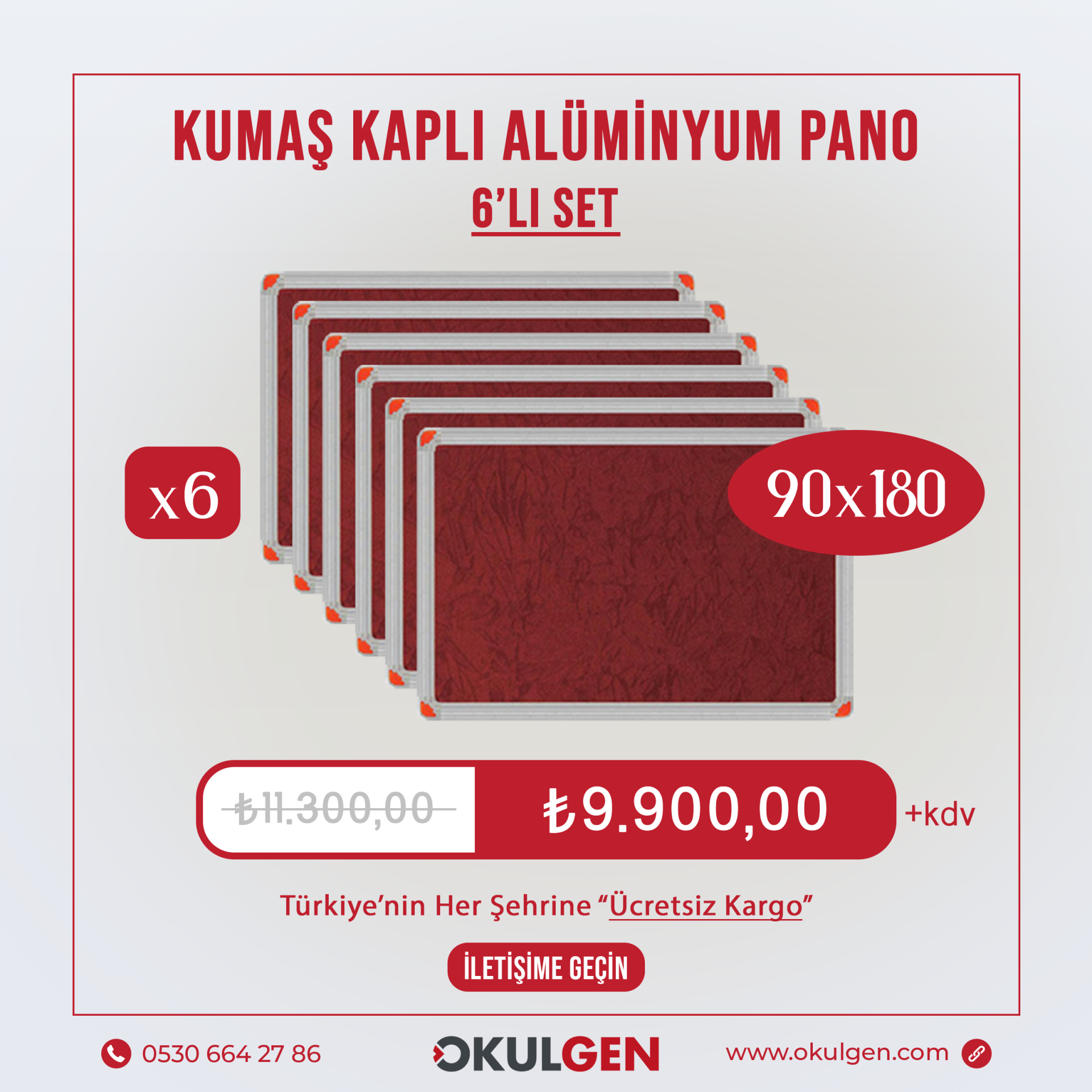 KUMAŞ KAPLI ALÜMİNYUM ÇERÇEVE PANO | 90x180 | 6'LI SET