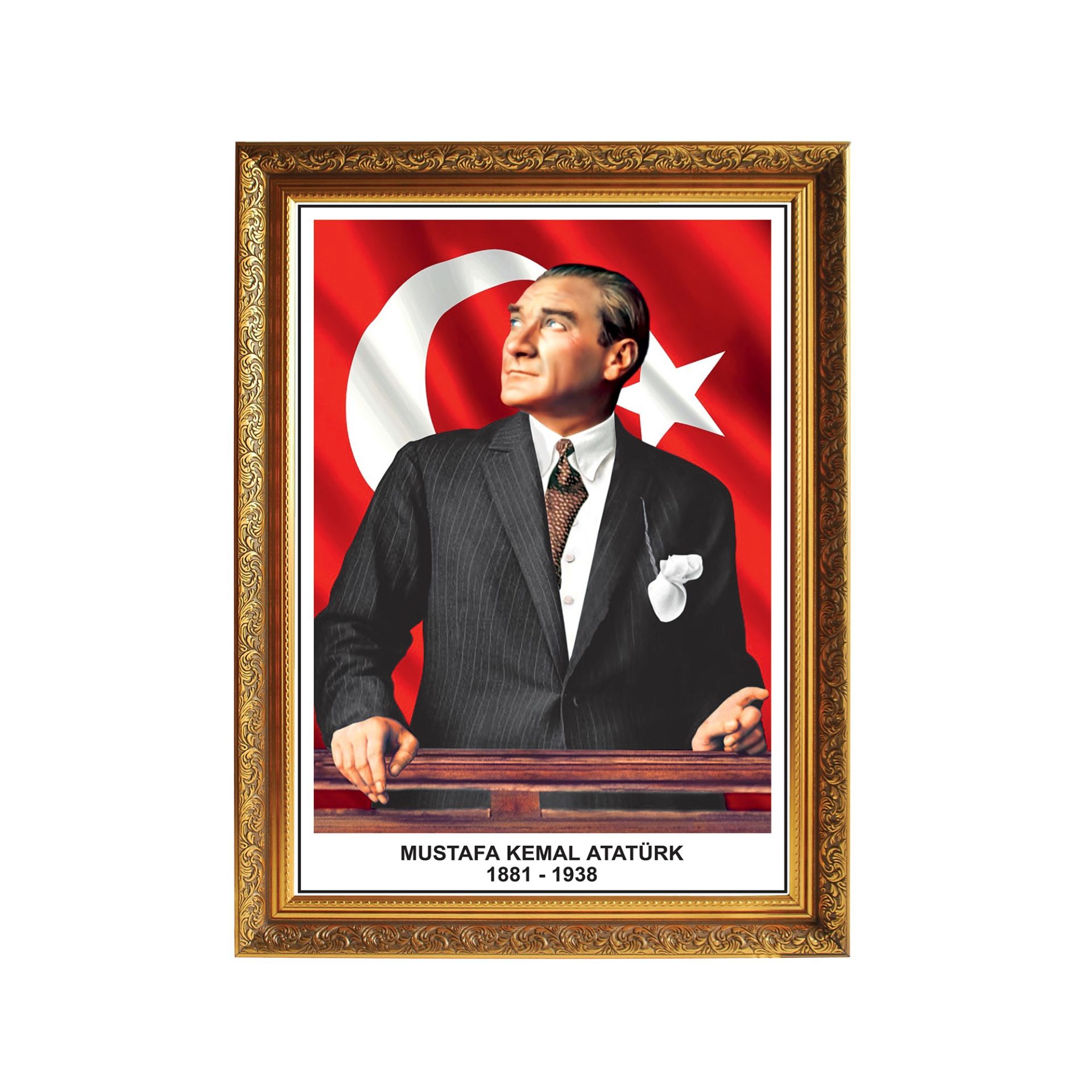 Atatürk Köşesi Lüks Yaldızlı Çerçeveli Atatürk (50x70)
