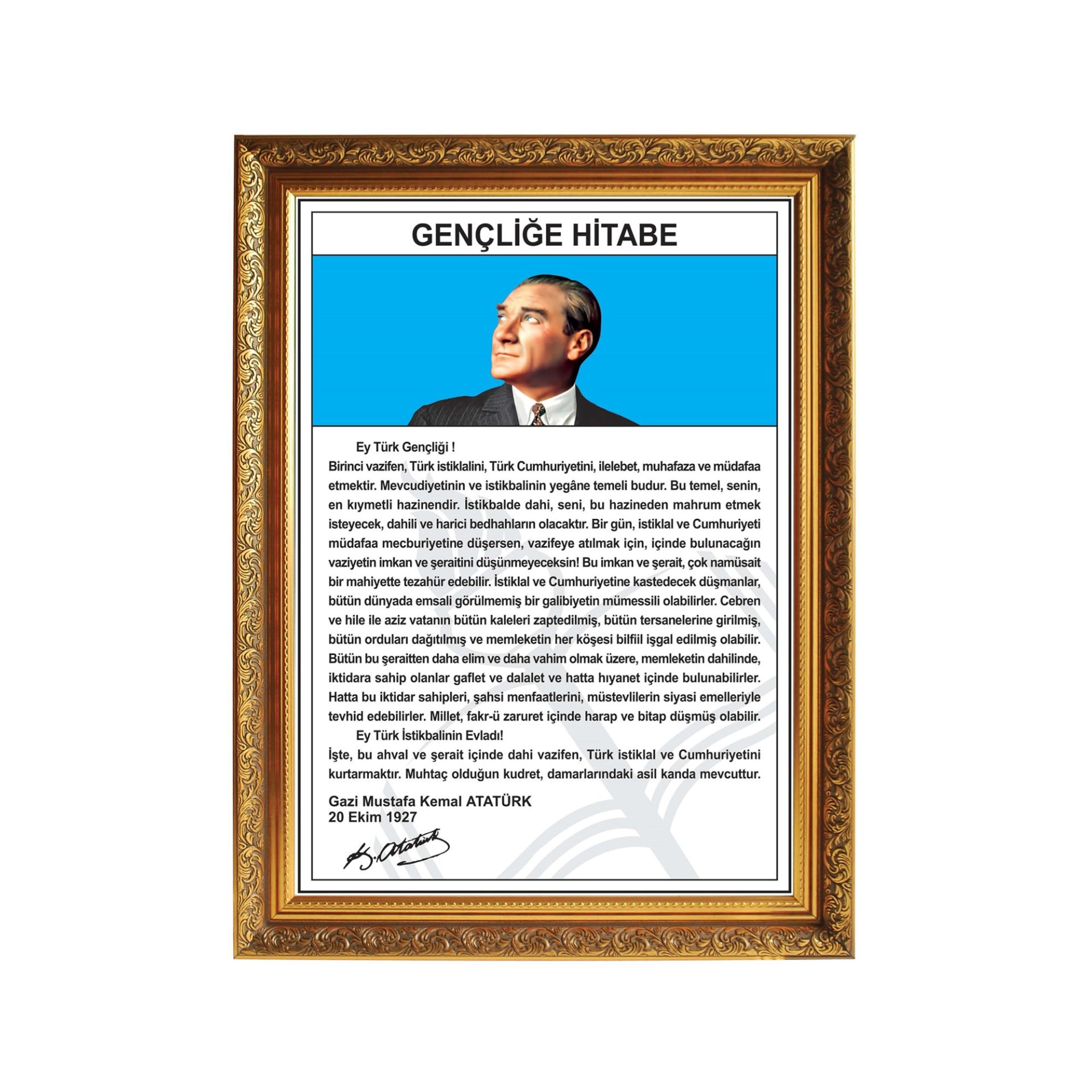 Atatürk Köşesi Lüks Yaldızlı Çerçeveli Gençliğe Hitabe (50x70)