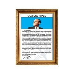 Atatürk Köşesi Lüks Yaldızlı Çerçeveli Gençliğe Hitabe (50x70)